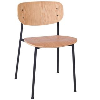 Greenwich Black Metal Chairs with Plywood Seat in Oak