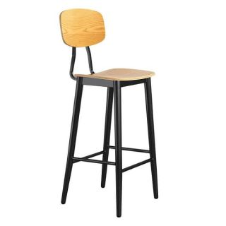 Juna Metal Frame Bar Stools - Black / Oak Seat