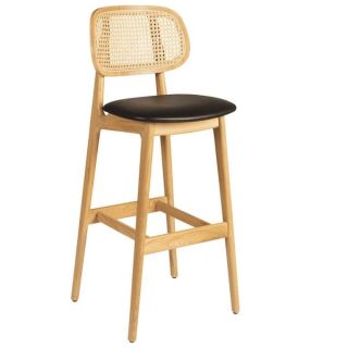 Relish Bar Stool - Natural Oak - Natural Cane Back - Black Lascari Seat Pad