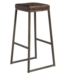 Style High Stool with leather padded seat- Vintage Brown