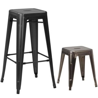 Tolix Style French Bistro High Stools - Matt Black or Gun Metal